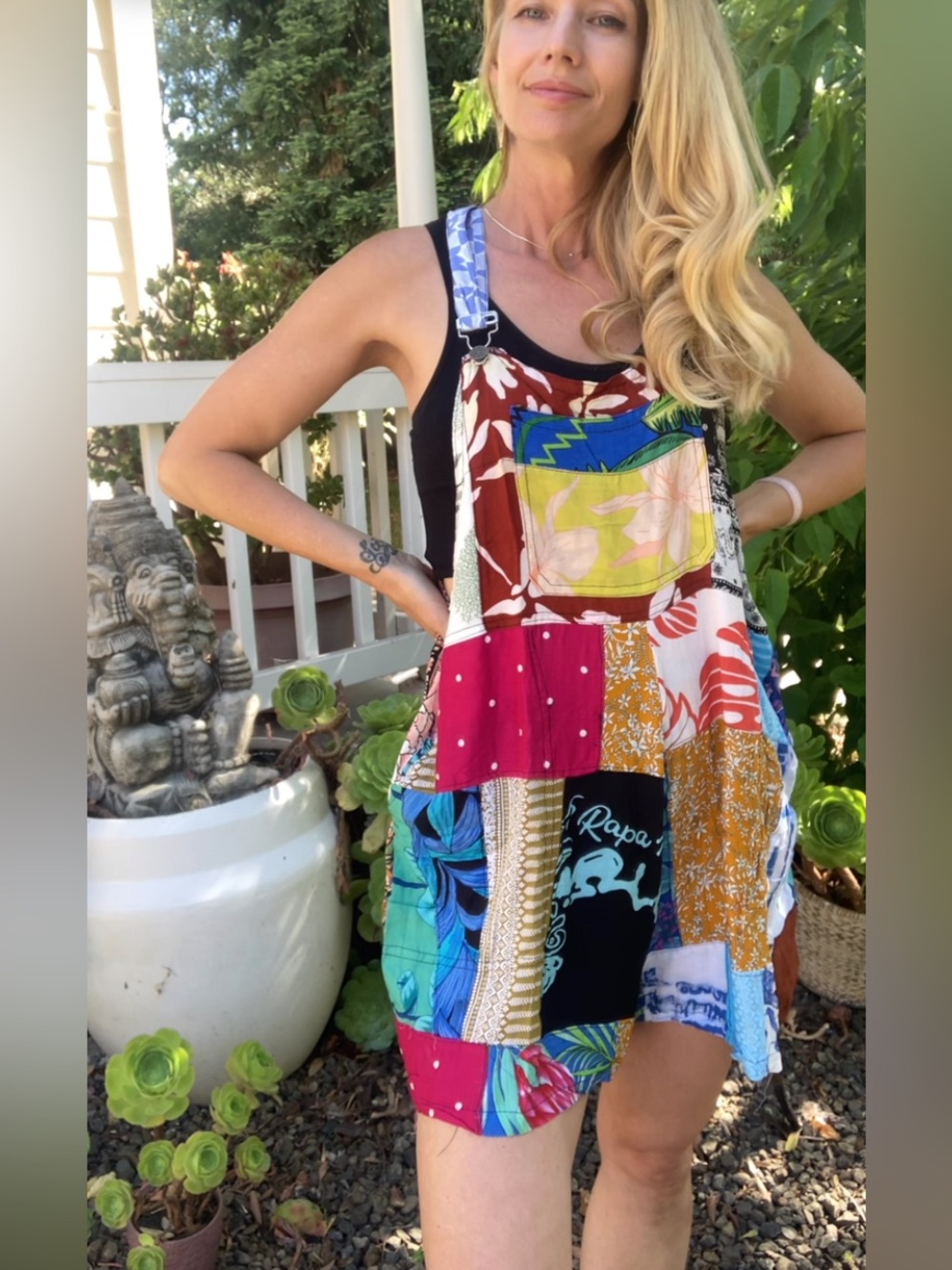 Patchwork Floral Mixed-Print Short Overalls Dress - Multicolor